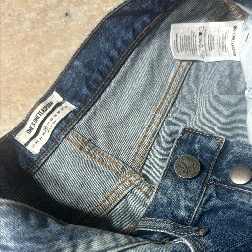 One Teaspoon High Waist Bonita Denim Shorts‎ Blue Distressed Button Fly Size 26
